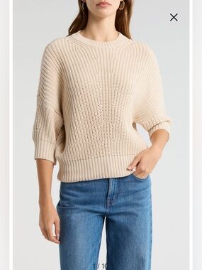 Vince Camuto Ivory Ribbed Crew Neck Sweater size L M